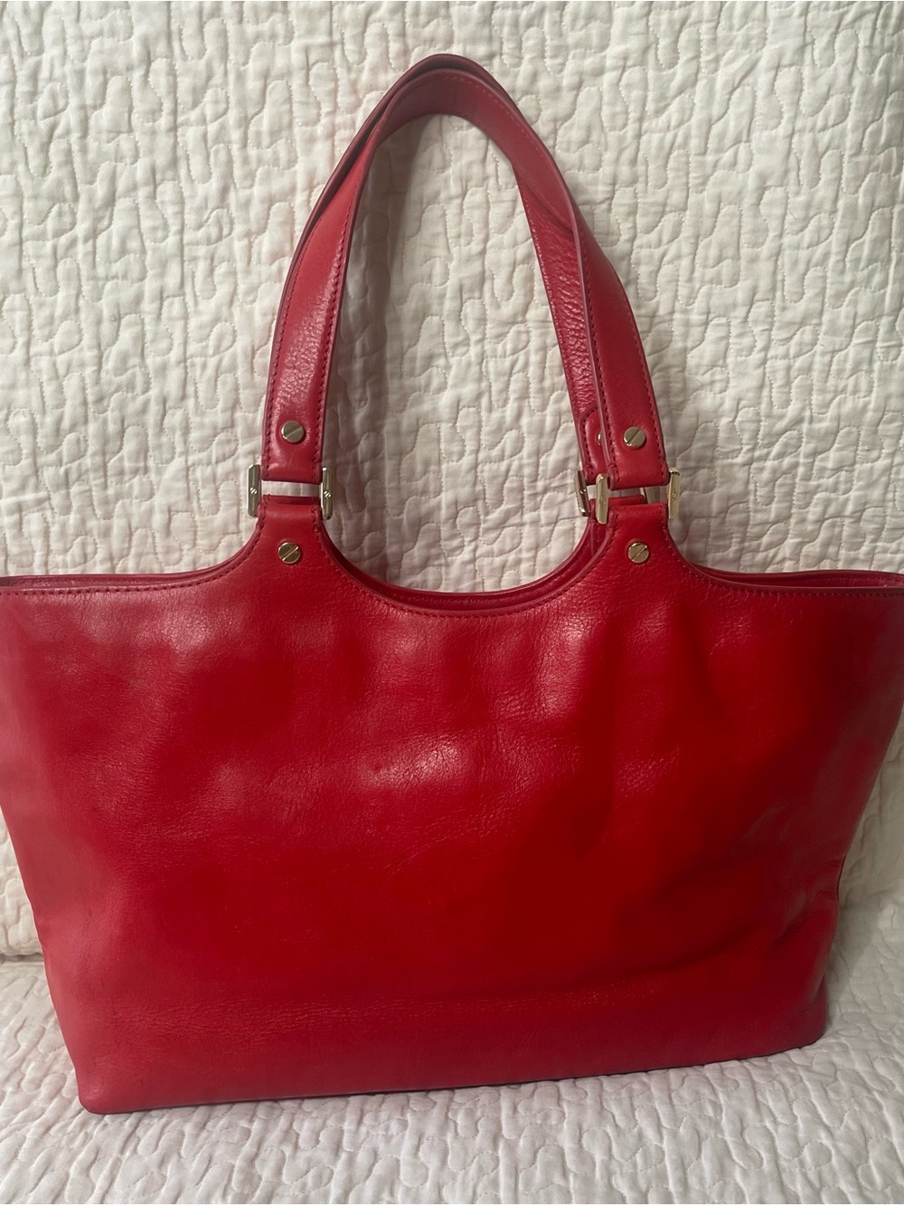 Tory Burch Ella Red Leather Large Logo Tote Bag - Picture 2 of 14